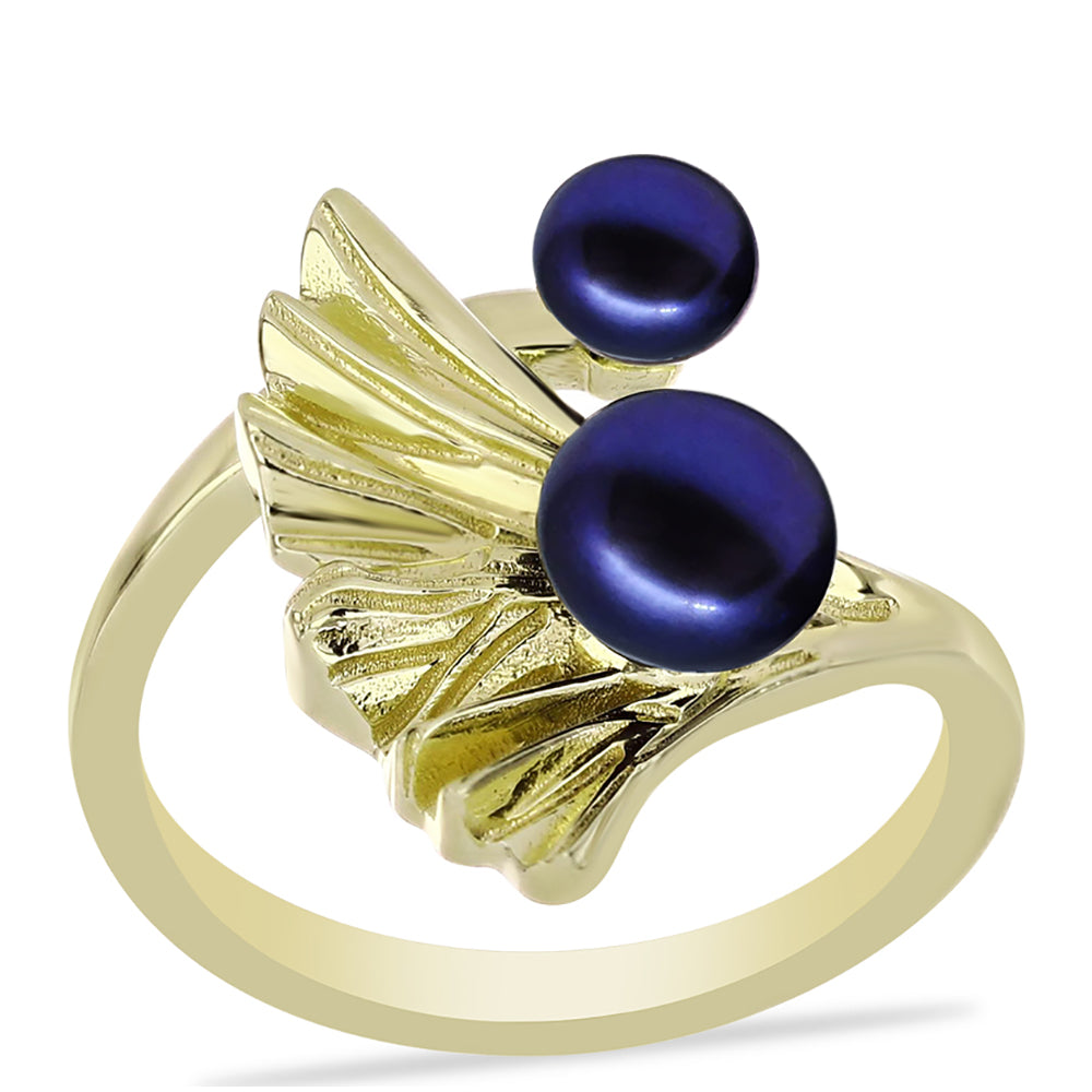 Anillo de Plata Bañada en Oro con Perla Negra de Agua dulce