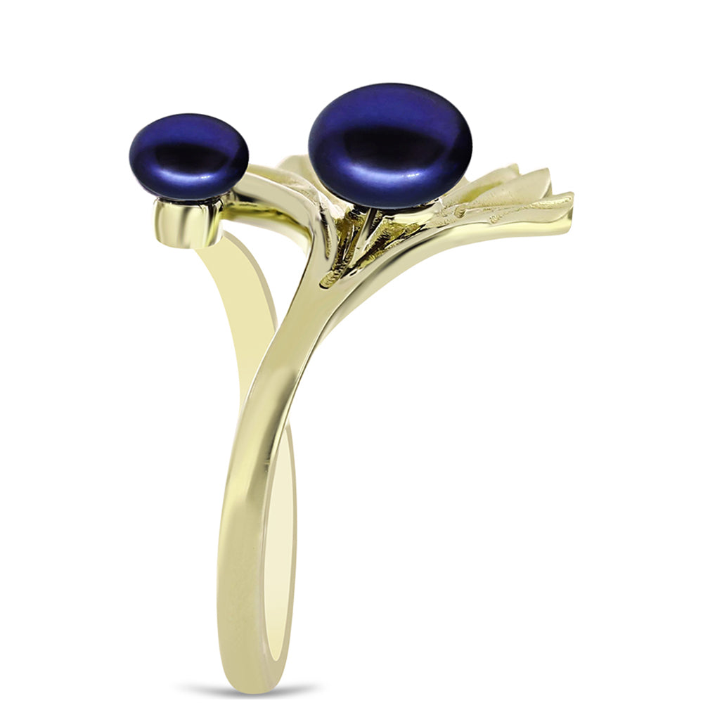 Anillo de Plata Bañada en Oro con Perla Negra de Agua dulce 4 