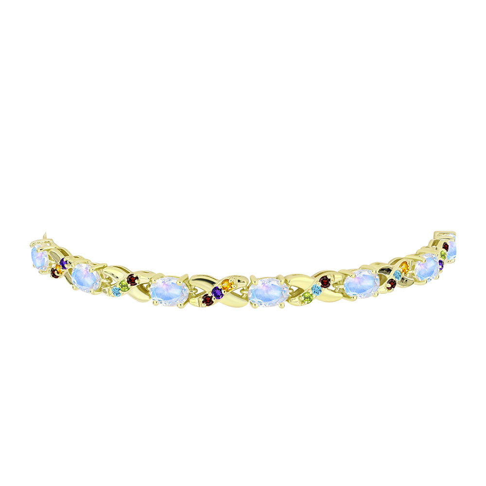 Pulsera de Plata Bañada en Oro con Piedra Lunar Arco Iris y Amatista de Marruecos 5 