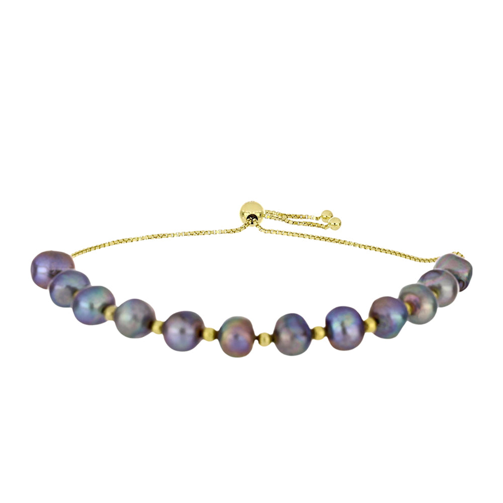 Pulsera de Plata Bañada en Oro con Perla Negra de Agua dulce 1 