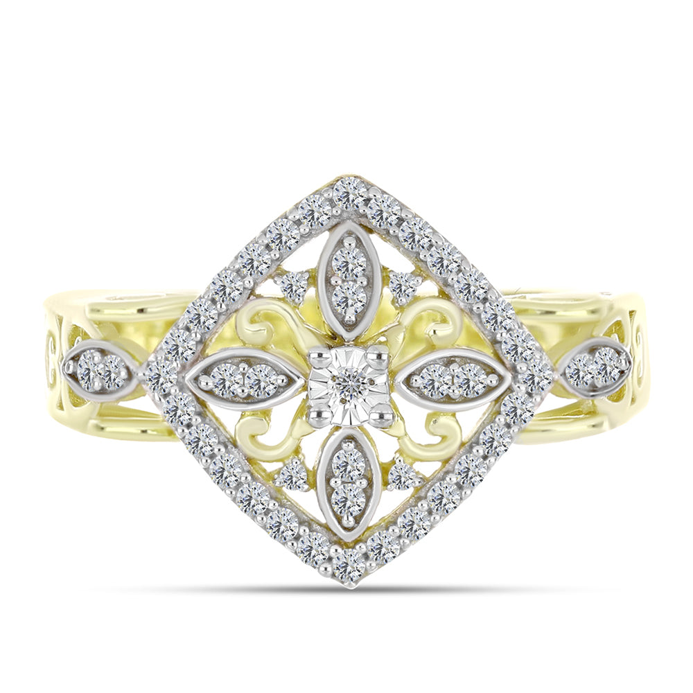 Anillo de Plata Bañada en Oro con Diamante blanco y Topacio Blanco