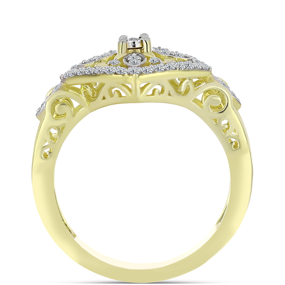 Anillo de Plata Bañada en Oro con Diamante blanco y Topacio Blanco 2 