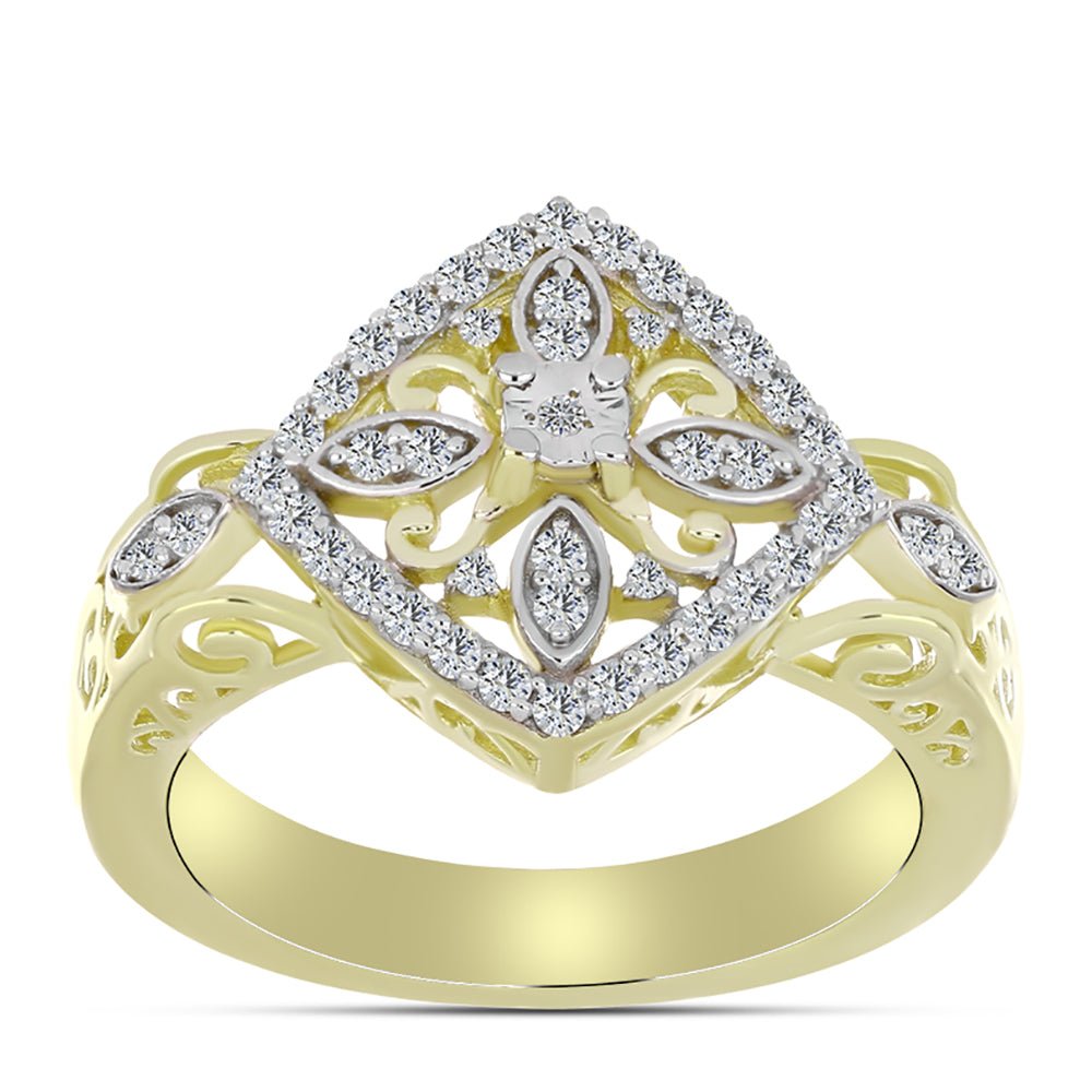 Anillo de Plata Bañada en Oro con Diamante blanco y Topacio Blanco 3 