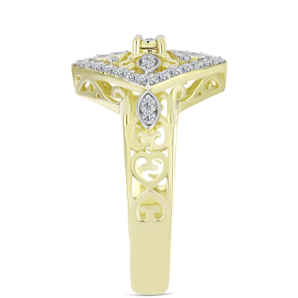 Anillo de Plata Bañada en Oro con Diamante blanco y Topacio Blanco