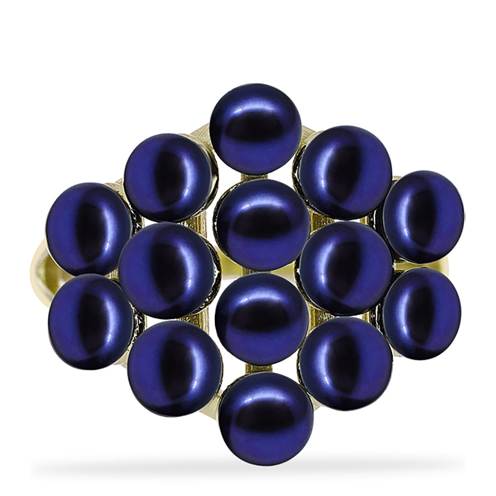 Anillo de Plata Bañada en Oro con Perla Negra de Agua dulce 1 