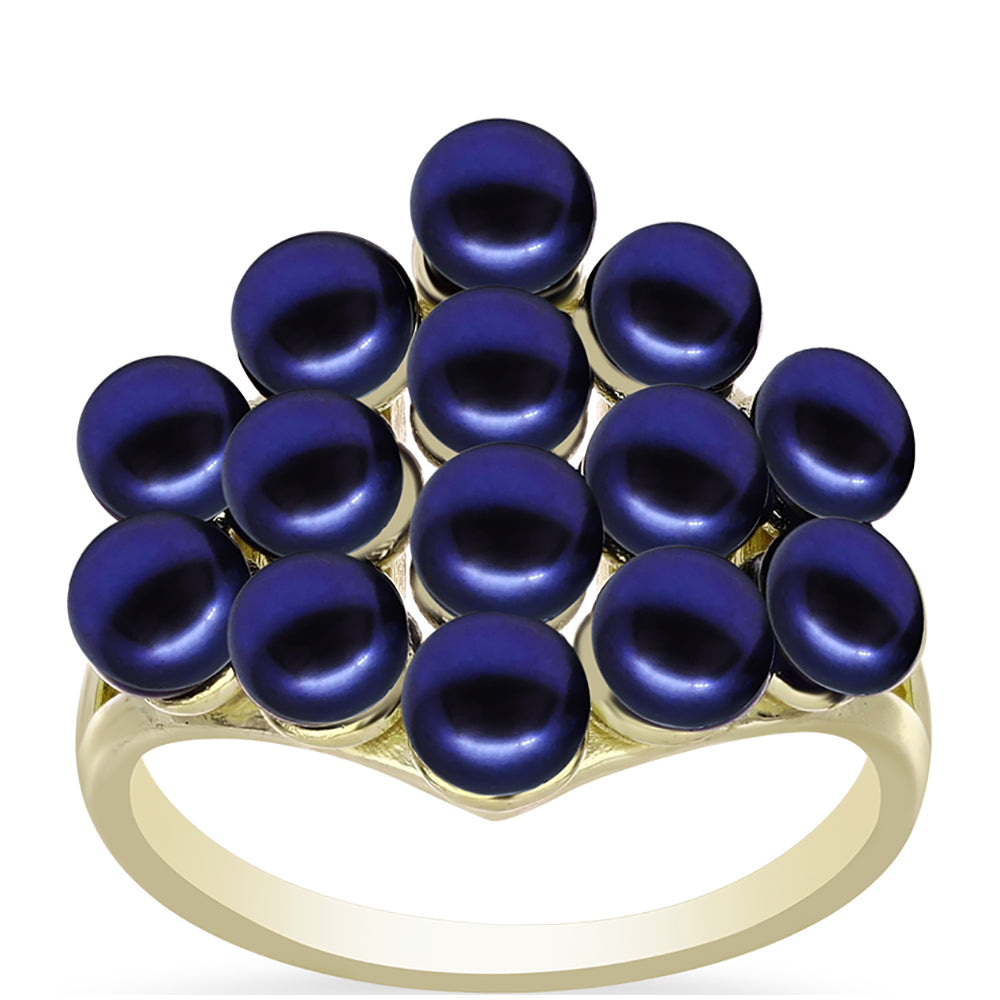 Anillo de Plata Bañada en Oro con Perla Negra de Agua dulce 7 