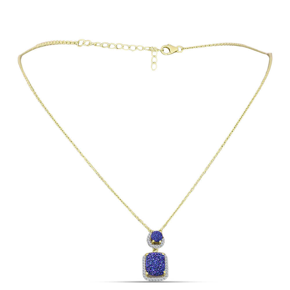 Collar de Plata Bañada en Oro con Drusa Purpura y Topacio Blanco 1 