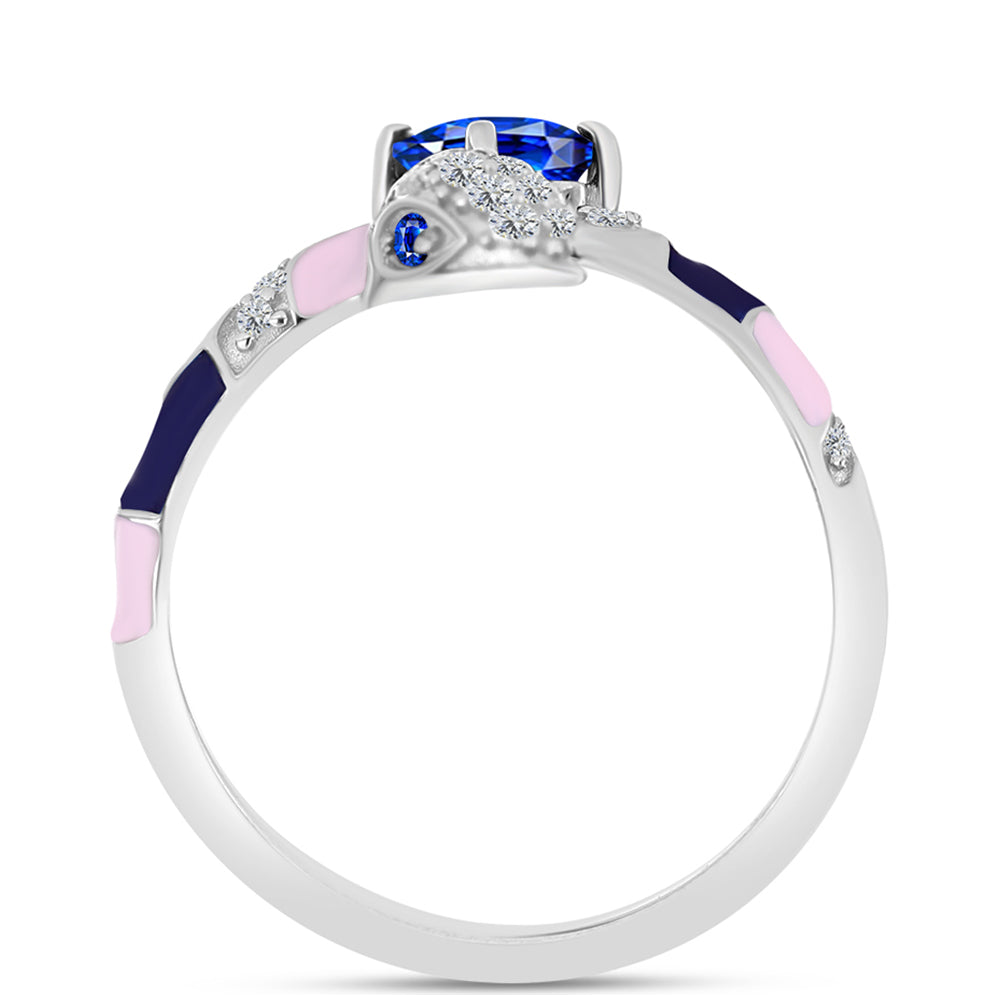 Anillo de Plata con Zafiro Azul Australiano y Topacio Blanco 10 