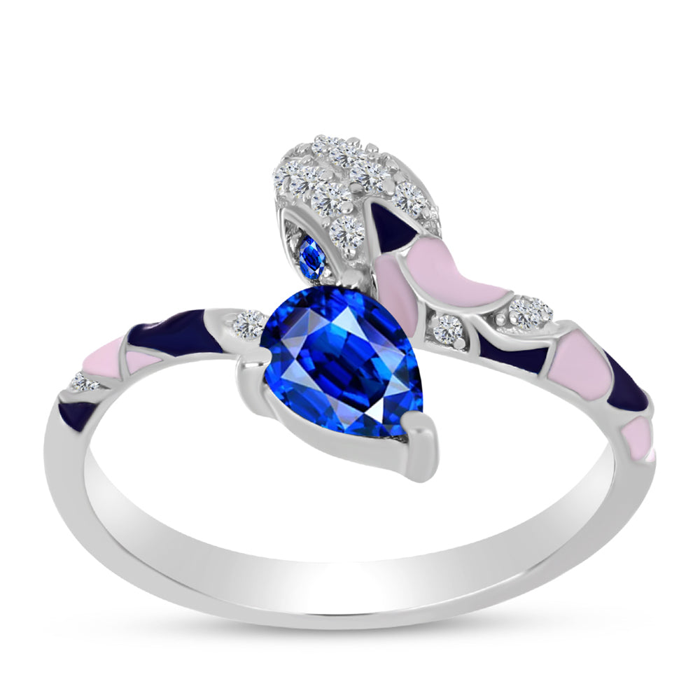 Anillo de Plata con Zafiro Azul Australiano y Topacio Blanco 3 