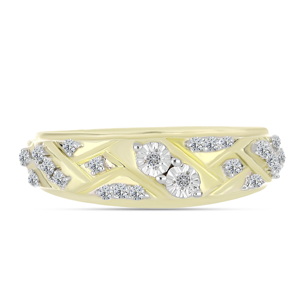Anillo de Plata Bañada en Oro con Diamante blanco y Topacio Blanco