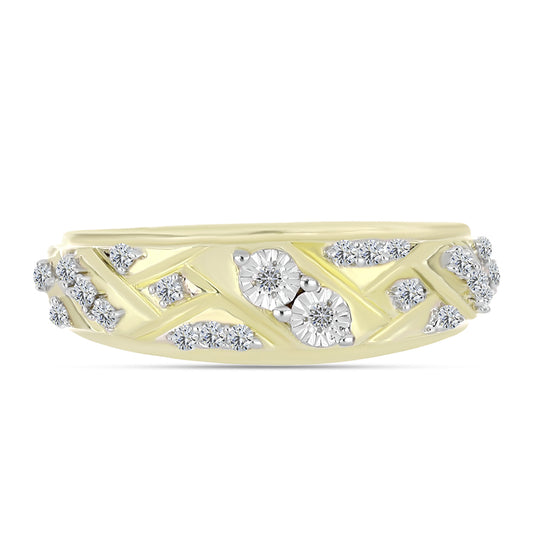 Anillo de Plata Bañada en Oro con Diamante blanco y Topacio Blanco