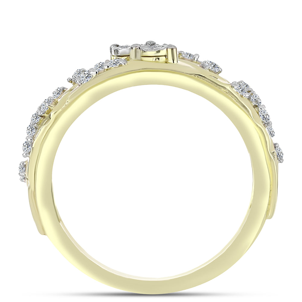 Anillo de Plata Bañada en Oro con Diamante blanco y Topacio Blanco 2 