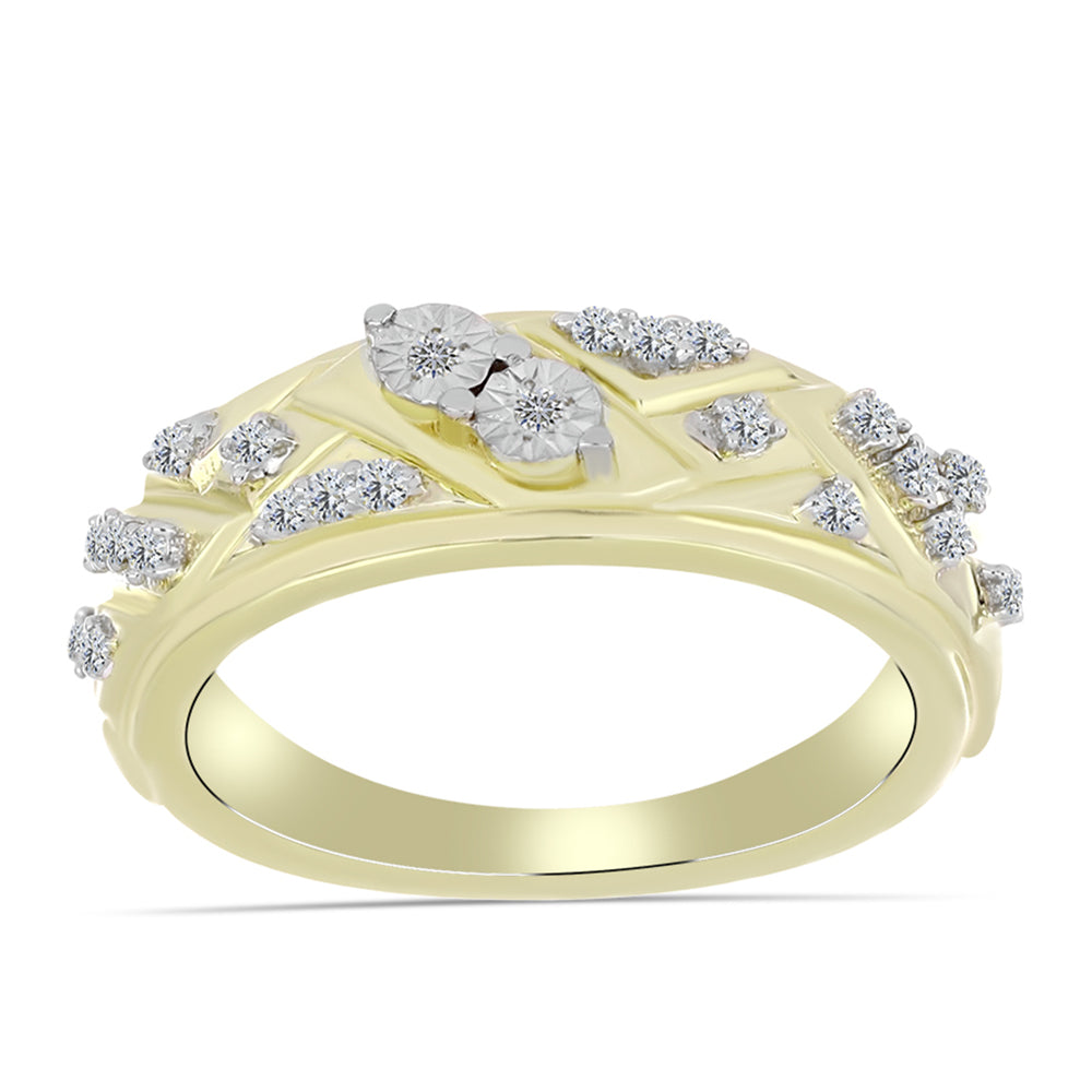Anillo de Plata Bañada en Oro con Diamante blanco y Topacio Blanco