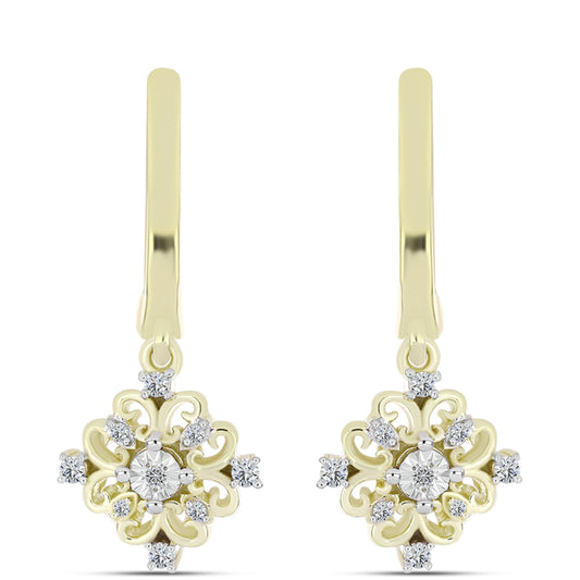 Pendientes de Plata Bañada en Oro con Diamante blanco y Topacio Blanco