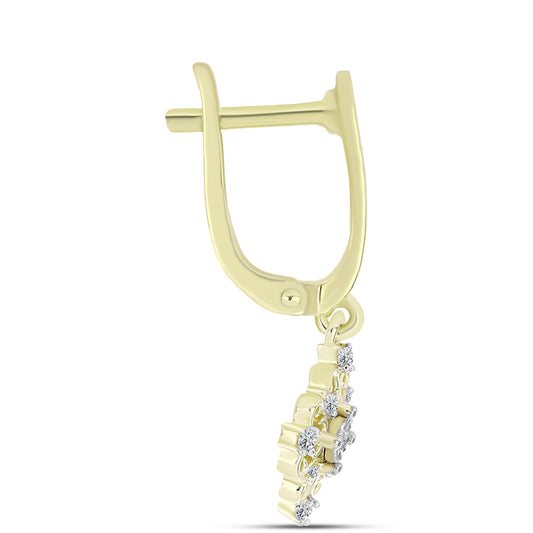 Pendientes de Plata Bañada en Oro con Diamante blanco y Topacio Blanco