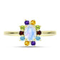 Anillo de Plata Bañada en Oro con Piedra Lunar Arco Iris y Amatista de Marruecos