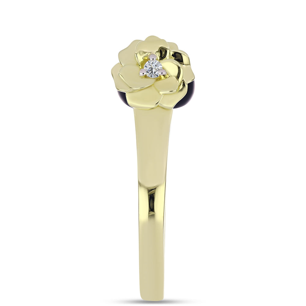 Anillo de Plata Bañada en Oro con Perla Negra de Agua dulce y Topacio Blanco