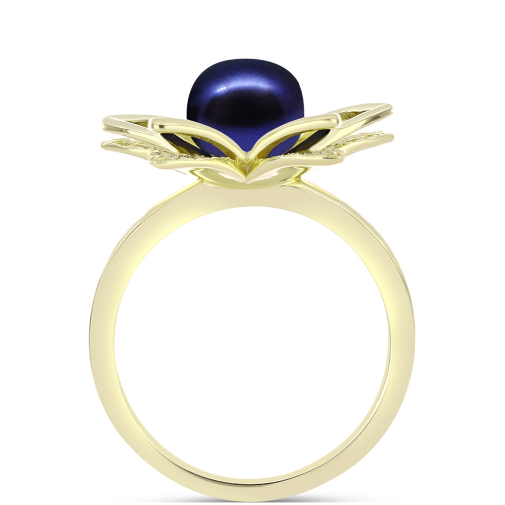 Anillo de Plata Bañada en Oro con Perla Negra de Agua dulce 2 