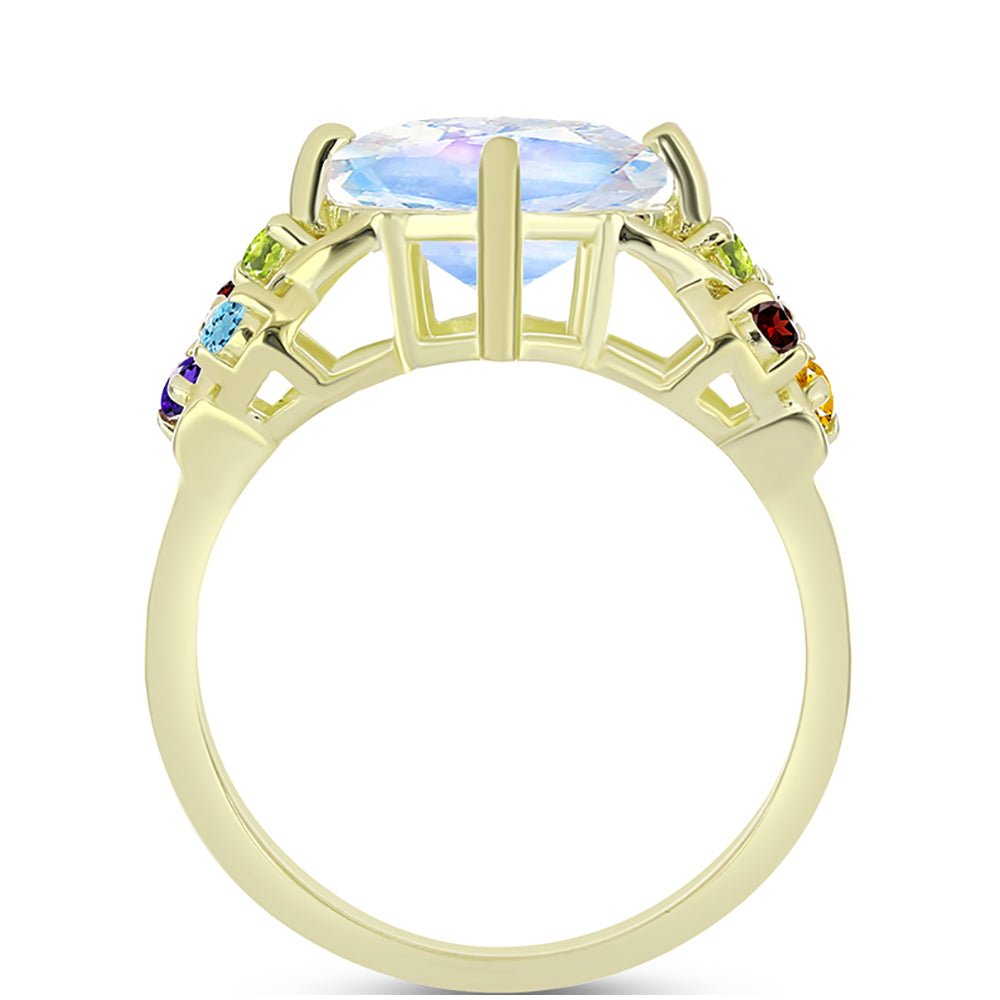 Anillo de Plata Bañada en Oro con Piedra Lunar Arco Iris y Amatista de Marruecos 6 