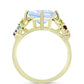 Anillo de Plata Bañada en Oro con Piedra Lunar Arco Iris y Amatista de Marruecos