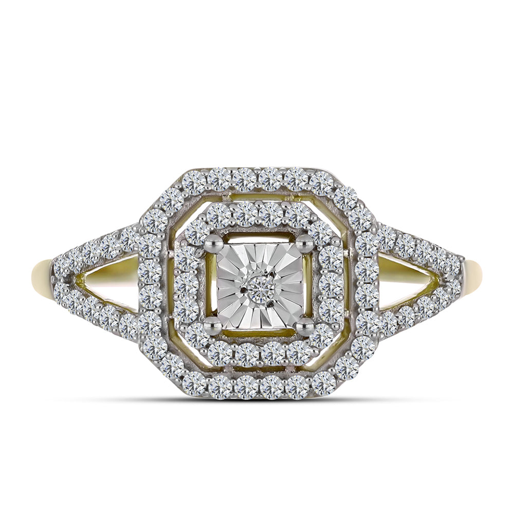 Anillo de Plata Bañada en Oro con Diamante blanco y Topacio Blanco 5 