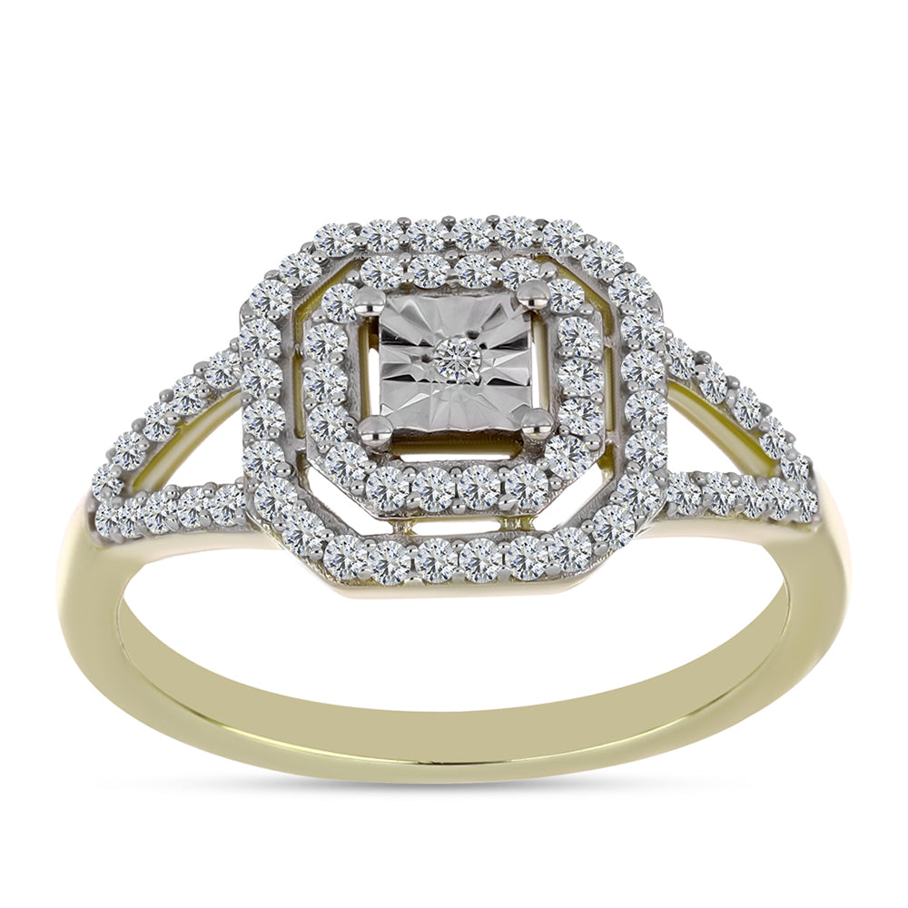 Anillo de Plata Bañada en Oro con Diamante blanco y Topacio Blanco 7 