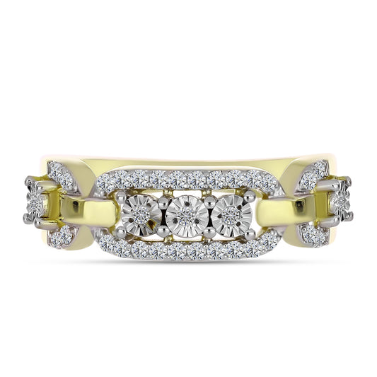 Anillo de Plata Bañada en Oro con Diamante blanco y Topacio Blanco