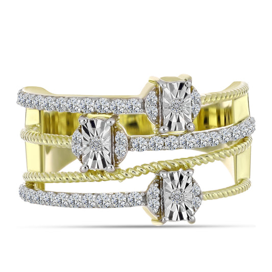 Anillo de Plata Bañada en Oro con Diamante blanco y Topacio Blanco