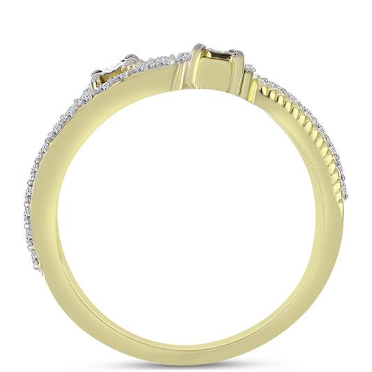 Anillo de Plata Bañada en Oro con Diamante blanco y Topacio Blanco