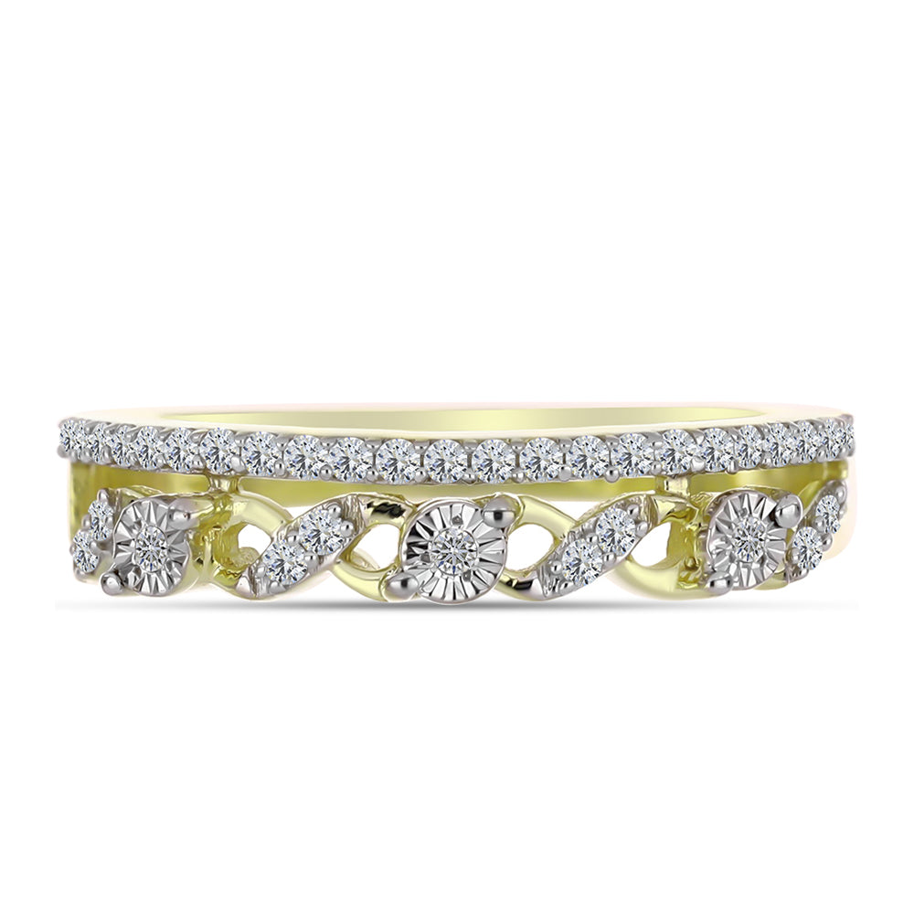 Anillo de Plata Bañada en Oro con Diamante blanco y Topacio Blanco 1 