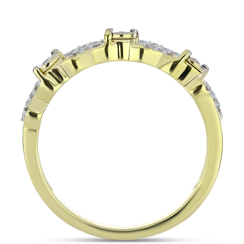 Anillo de Plata Bañada en Oro con Diamante blanco y Topacio Blanco 6 