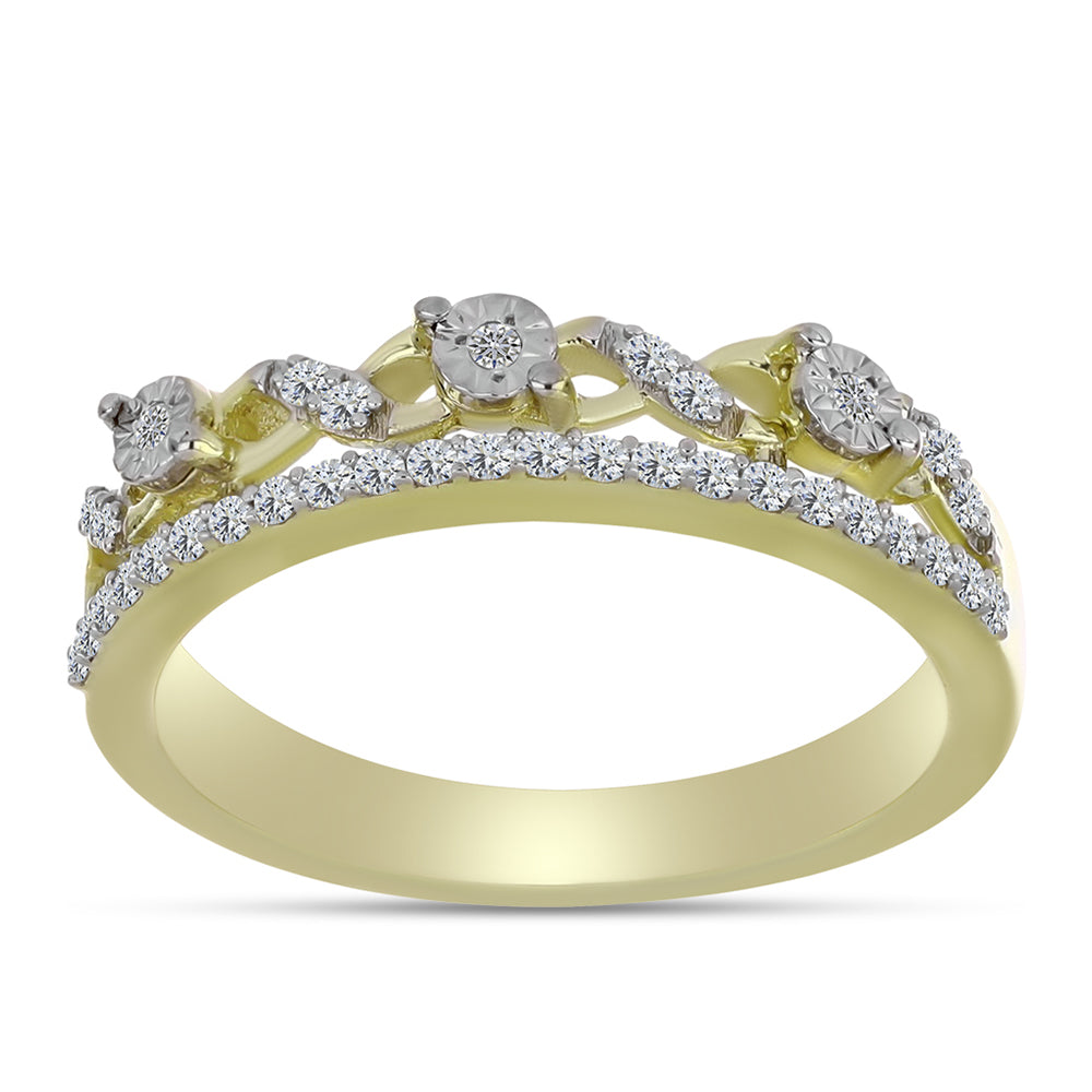 Anillo de Plata Bañada en Oro con Diamante blanco y Topacio Blanco 7 