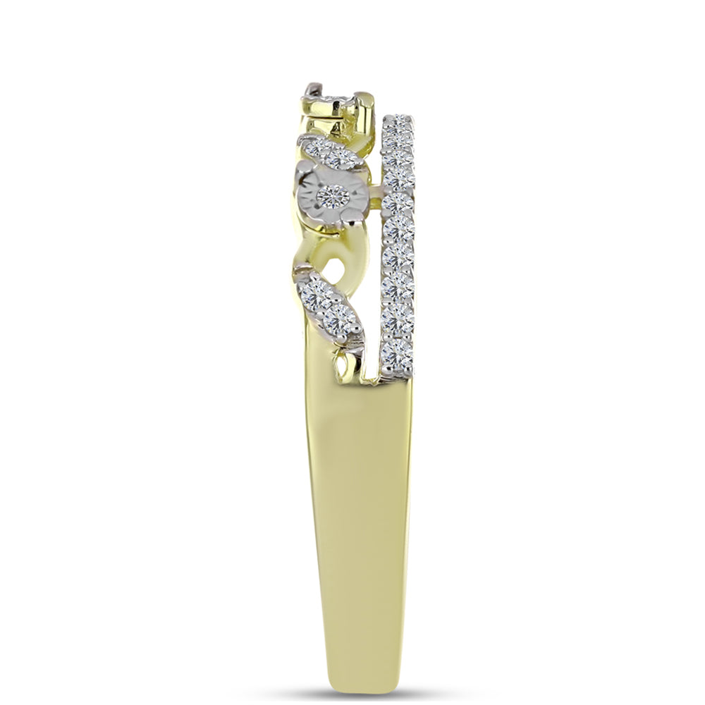 Anillo de Plata Bañada en Oro con Diamante blanco y Topacio Blanco