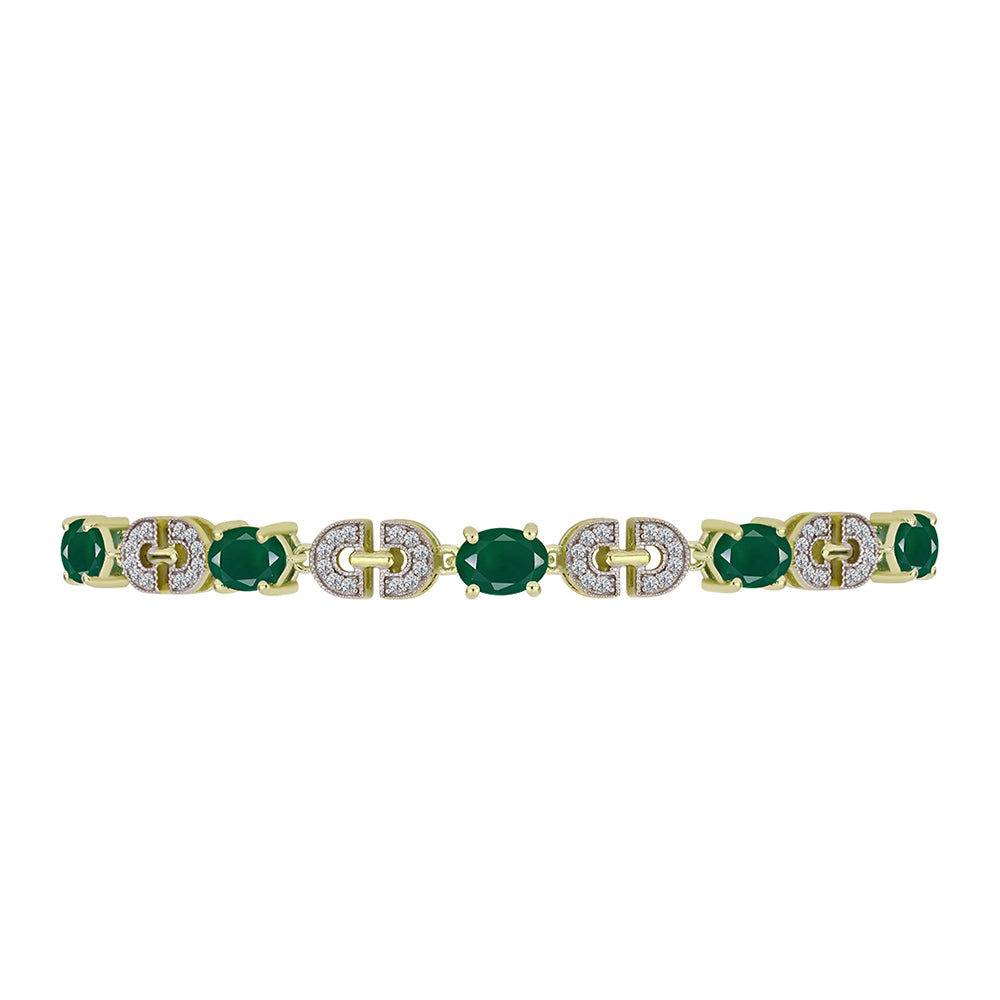 Pulsera de Plata Bañada en Oro con Ágata Verde y Topacio Blanco 2 
