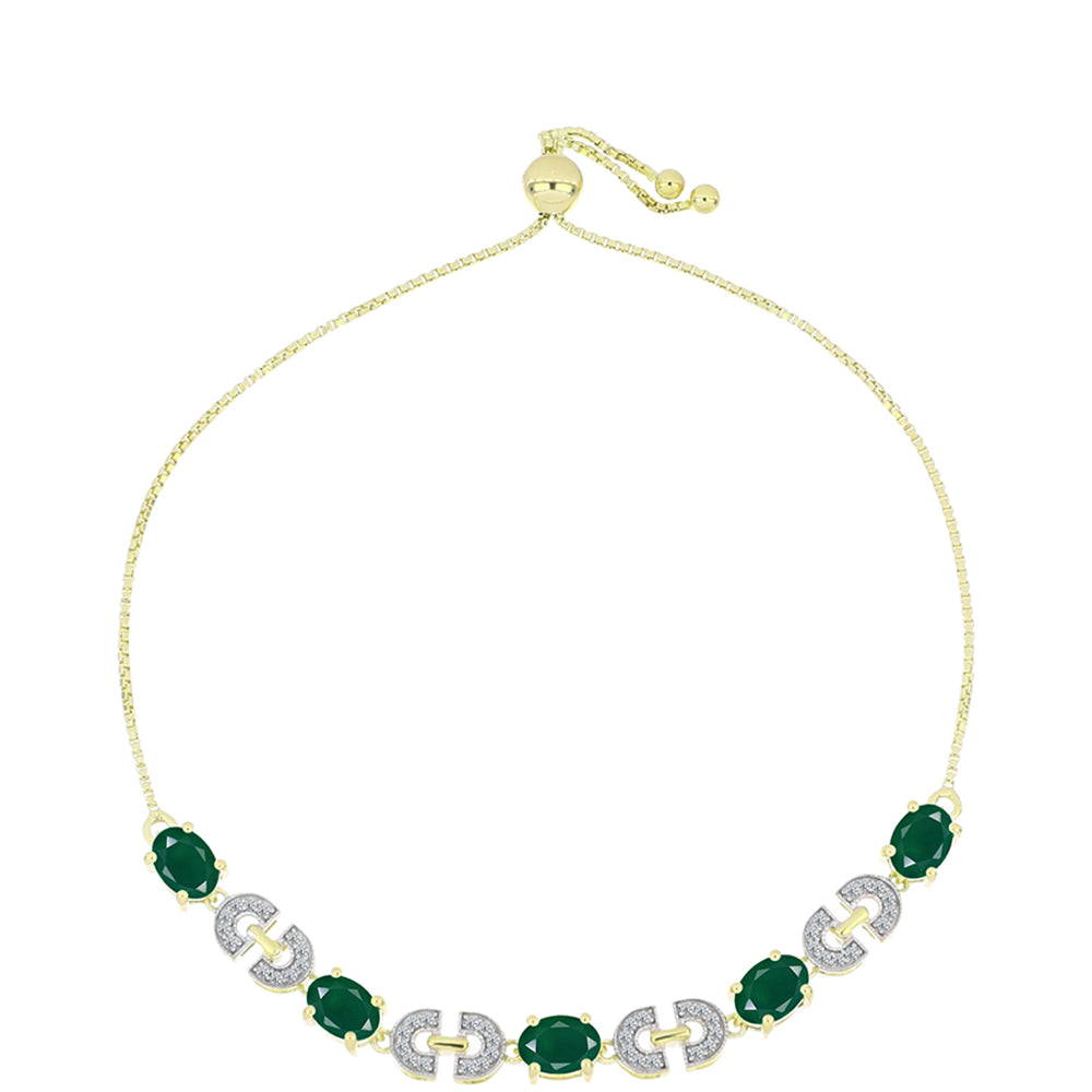 Pulsera de Plata Bañada en Oro con Ágata Verde y Topacio Blanco 4 