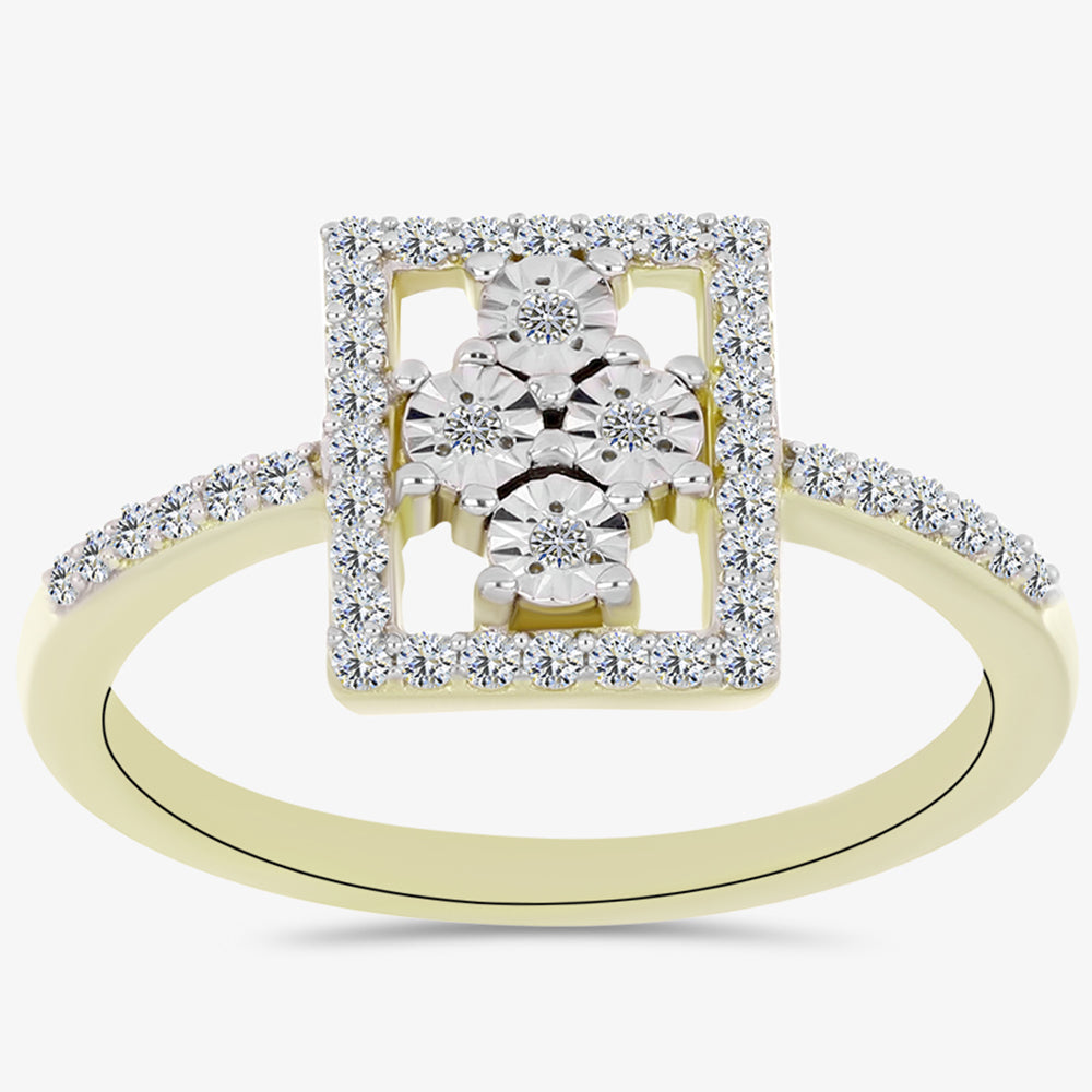 Anillo de Plata Bañada en Oro con Diamante blanco y Topacio Blanco