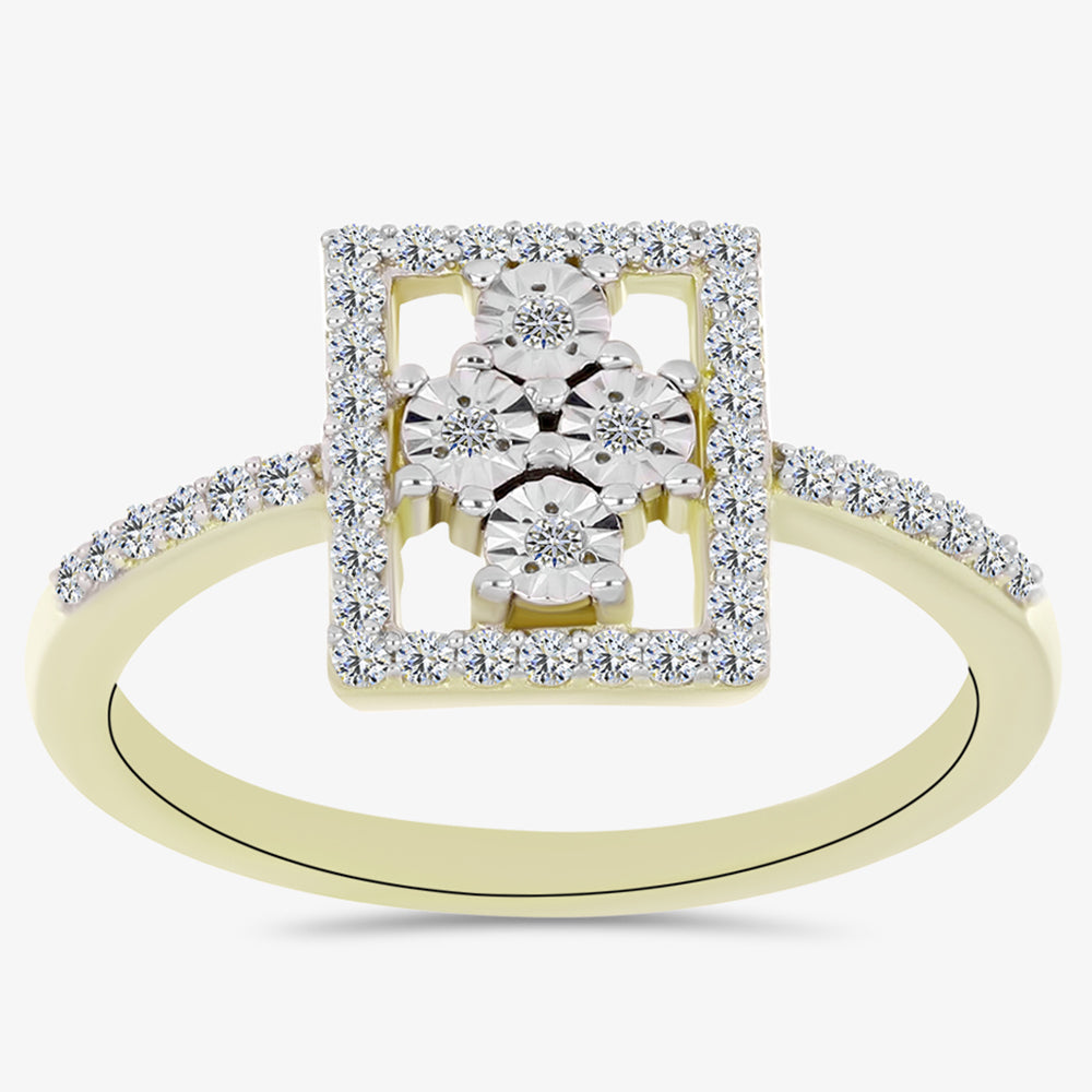 Anillo de Plata Bañada en Oro con Diamante blanco y Topacio Blanco