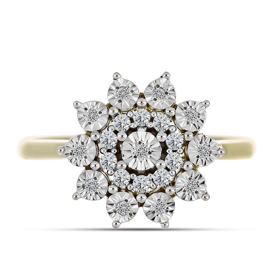 Anillo de Plata Bañada en Oro con Diamante blanco y Topacio Blanco