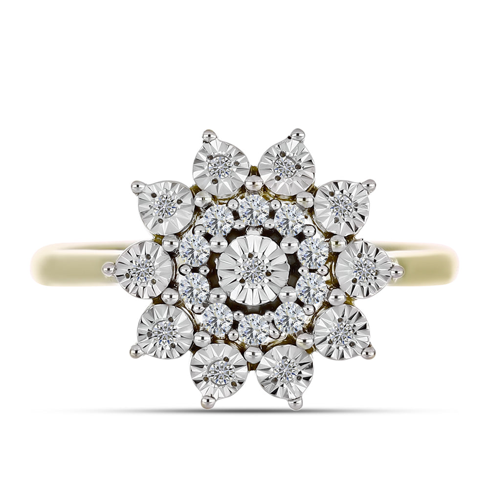 Anillo de Plata Bañada en Oro con Diamante blanco y Topacio Blanco