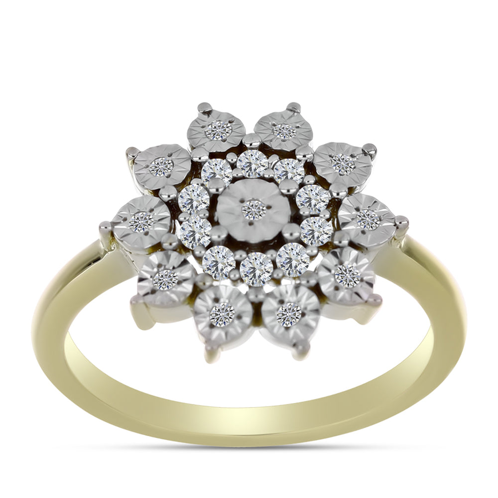 Anillo de Plata Bañada en Oro con Diamante blanco y Topacio Blanco 11 