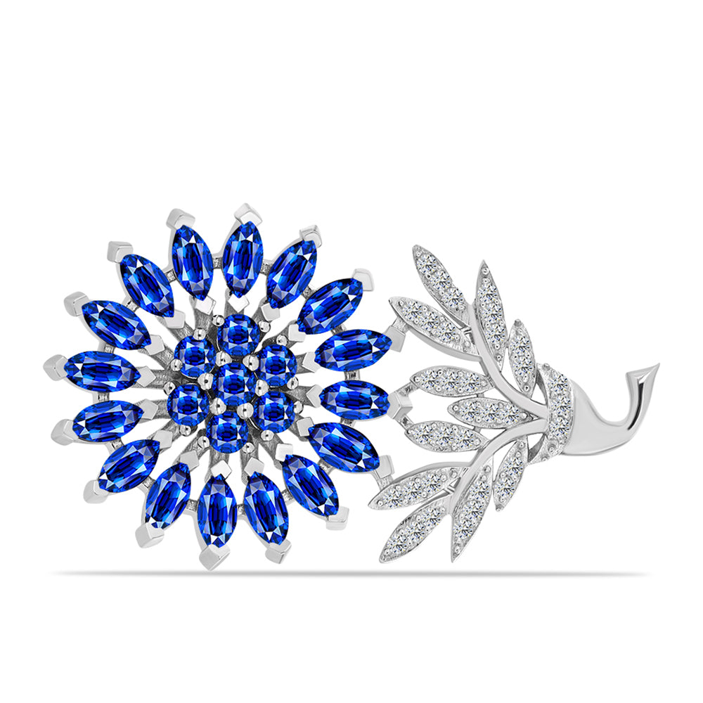 Broche de Plata con Zafiro Azul Australiano y Topacio Blanco 5 