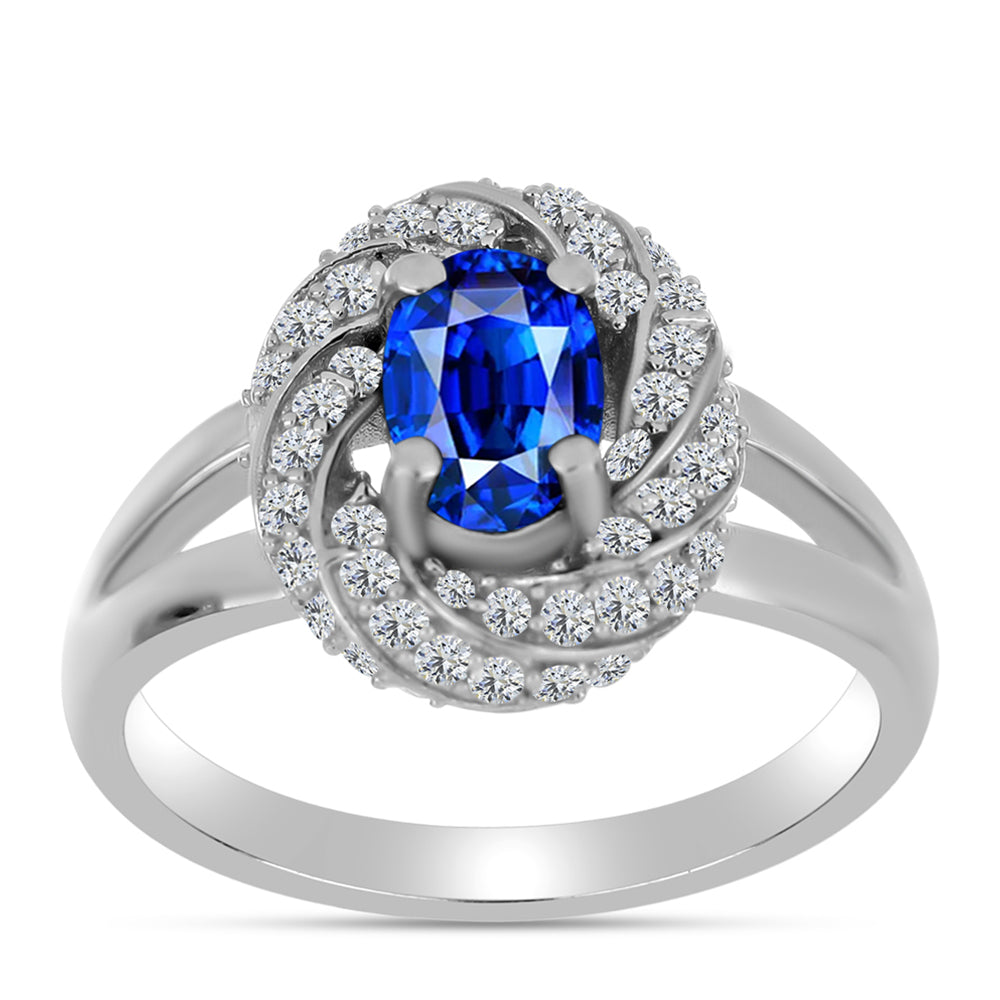 Anillo de Plata con Zafiro Azul Australiano y Topacio Blanco 7 