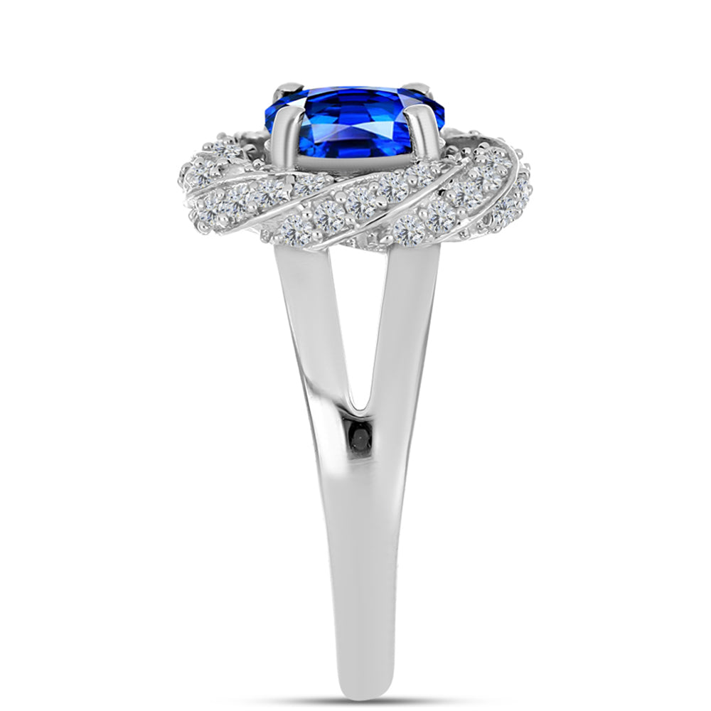 Anillo de Plata con Zafiro Azul Australiano y Topacio Blanco 8 