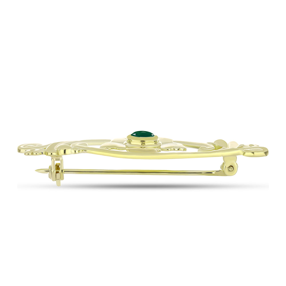 Broche de Plata Bañada en Oro con Ágata Verde