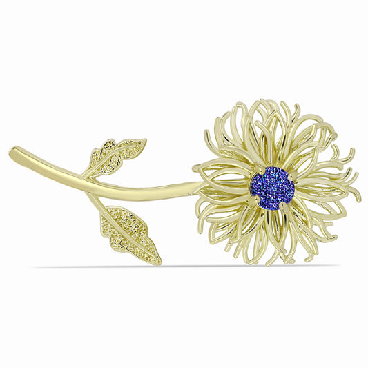 Broche de Plata Bañada en Oro con Drusa Purpura