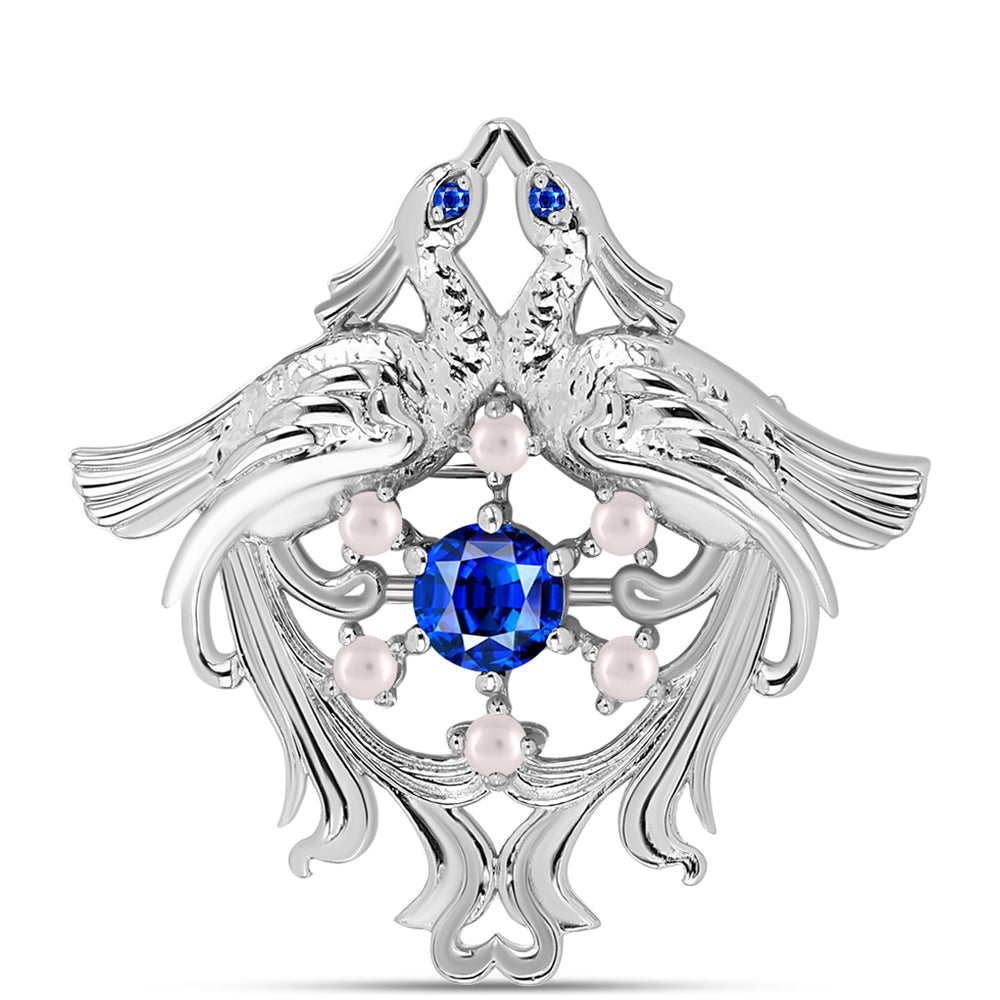 Broche de Plata con Zafiro Azul Australiano y Perla de Agua Dulce 1 