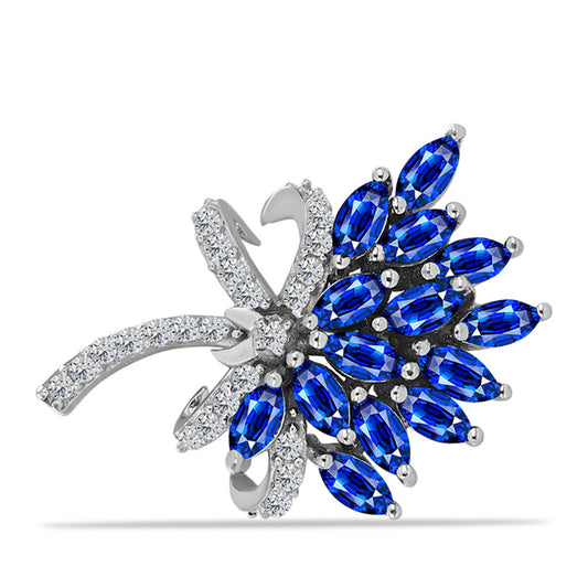 Broche de Plata con Zafiro Azul Australiano y Topacio Blanco