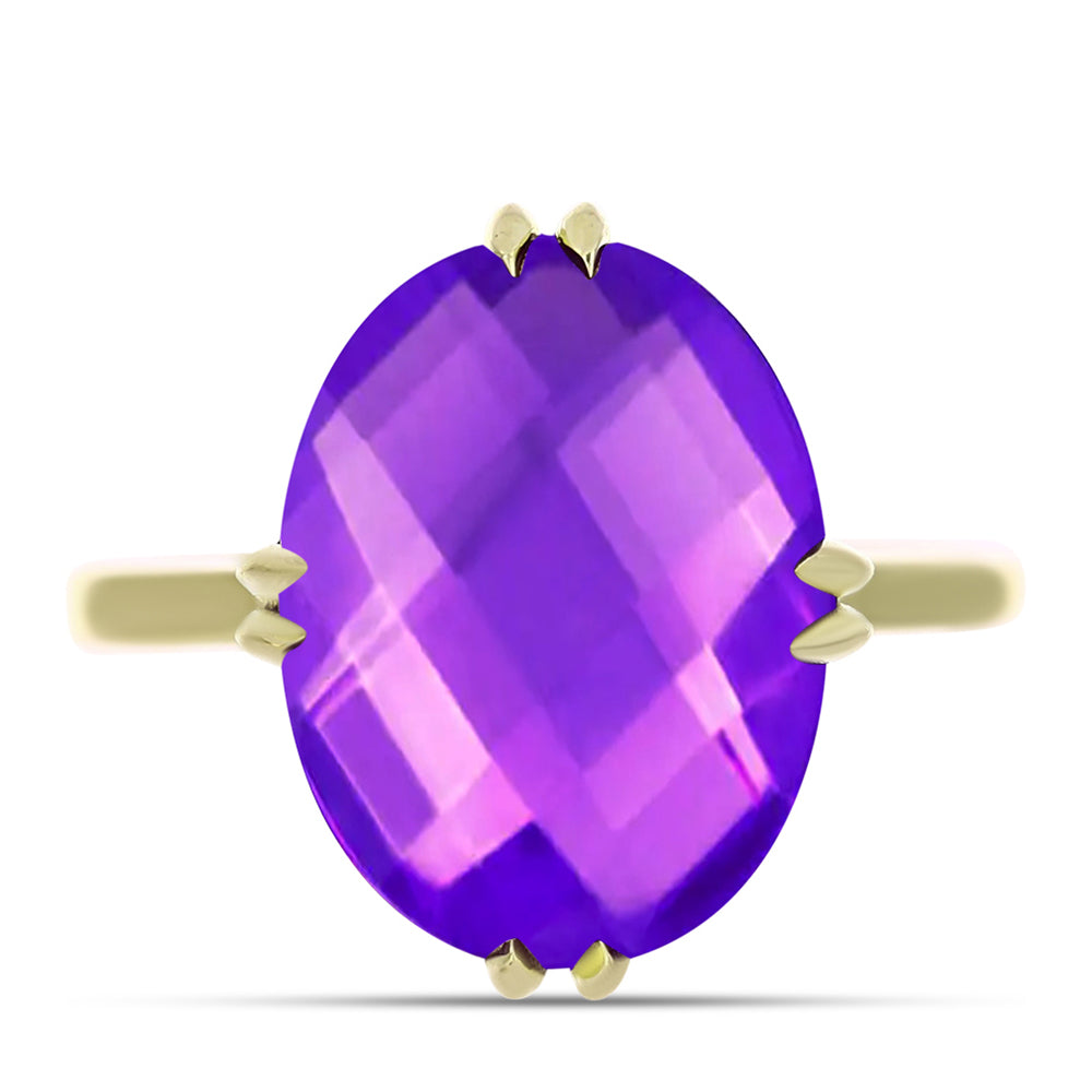 Anillo de Plata Bañada en Oro con Ágata Púrpura