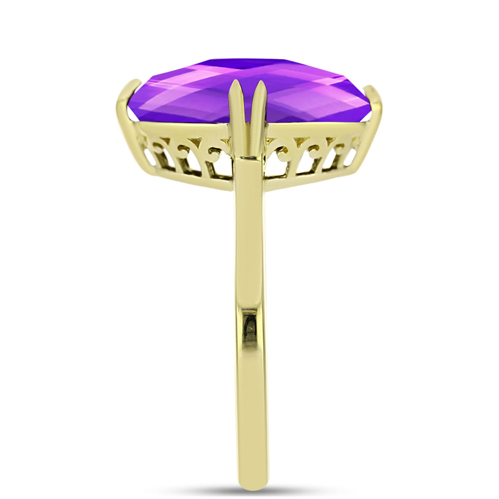Anillo de Plata Bañada en Oro con Ágata Púrpura 4 