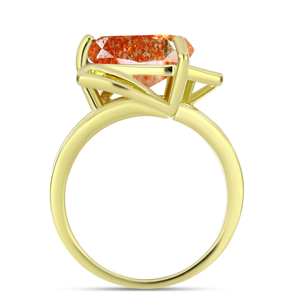 Anillo de Plata Bañada en Oro con Piedra Solar de Oregon